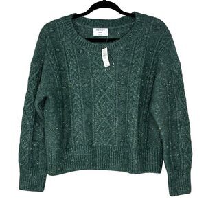 NWT Old Navy MP Petite Green Speckled Cable-Knit Popcorn Sweater Pullover